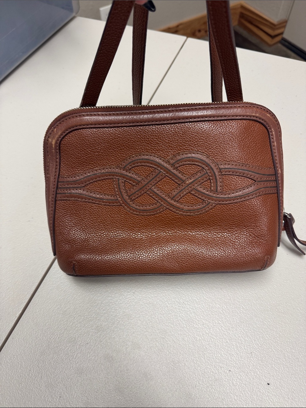 Brighton Brown Pebbled Leather Crossbody with Braided Accent